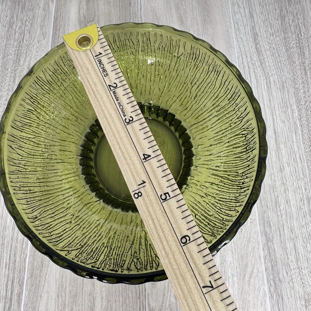 FTD Avocado‎ Green Textured Glass Serving Bowl Ribbed Retro Floral Vase Bowl